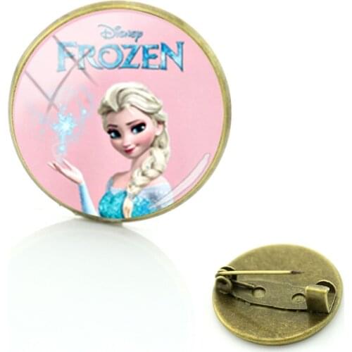 Disney Frozen Brooch Retro Character Boutique Brooch Animation Round Glass Jewelry Fashion Brooch