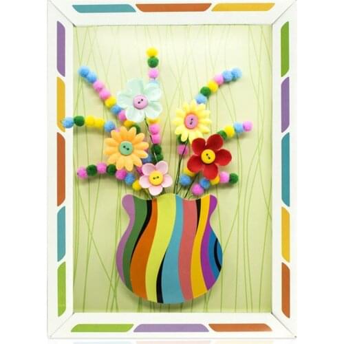 Kindergarten DIY Handmade Button Bouquet Paper Frame Illustration Creative Gift
