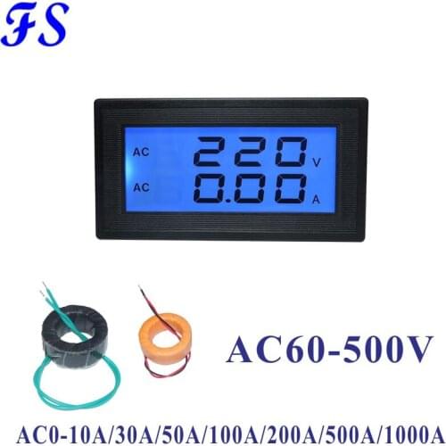 YB5130DVA LCD Digital Voltage Current Meter AC 60-500V Volt Amp Panel Meter Ampere Tester AC 10A 30A 50A 100A 200A 500A 1000A