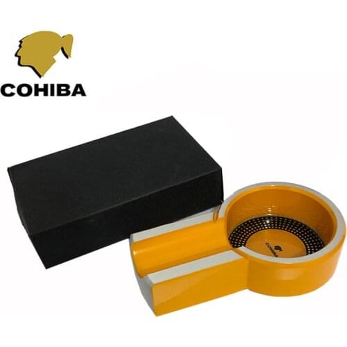 COHIBA Cigarette Portable ashtray Mini Aluminium Alloy Cigar Holder Black Ash Tray Desk Tableware Ashtray Mental Decoration