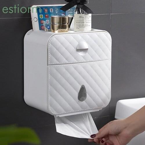 Estiorm Toilet paper holder wall mounted Waterproof roll toilet paper holder Bathroom Tissue Box Paper Dispenser with storage