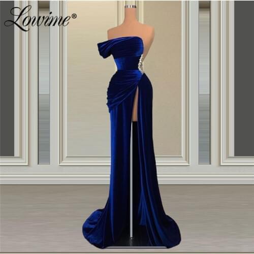 Elegant One Shoulder Party Dresses Royal Blue Customized High Split Side Celebrity Dresses 2021 Evening Gown Long Prom Dresses