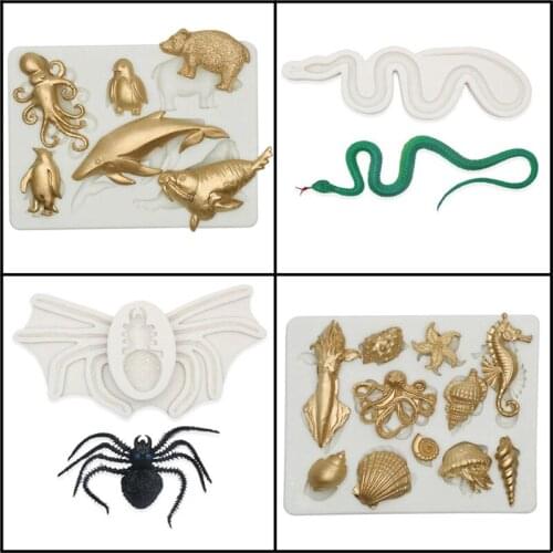 SHENHONG Ocean Theme Cake Mold Fondant Silicone Mould Animal Resin Molds Sugar Craft Decorating Tools Baking Accessories