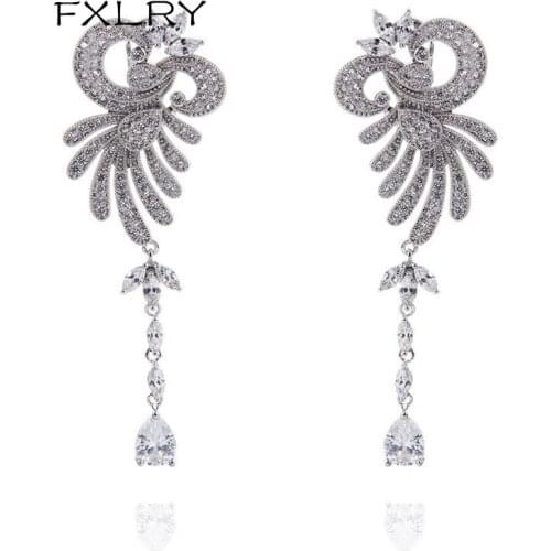 FXLRY New Arrival White Color AAA Cubic Zircon Phoenix Earrings Elegant Noble The Bridal Dangle Wedding Party Jewelry