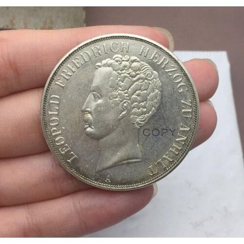 Germany 1839 A LEOPOLD FRIEDRICH HERZOG ZU ANHALT2 THALER VII EINE F MARK 3 1/2 GULDEN Brass Silver Plated Copy Coin