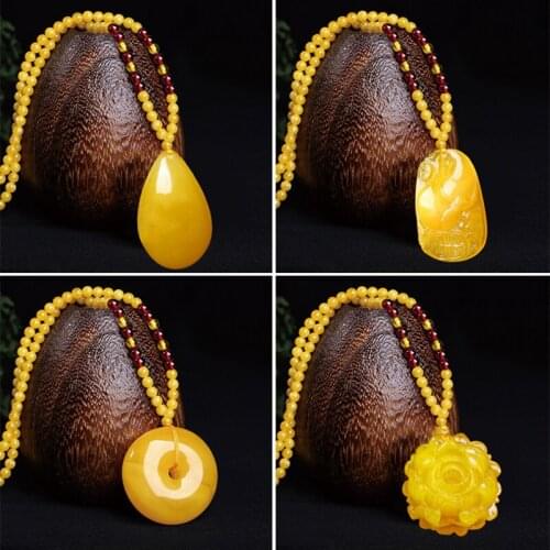 Imitation beeswax pendant sweater chain a mber necklace bohemia Vintage Ethnic Long Handmade Beeswax beads necklace