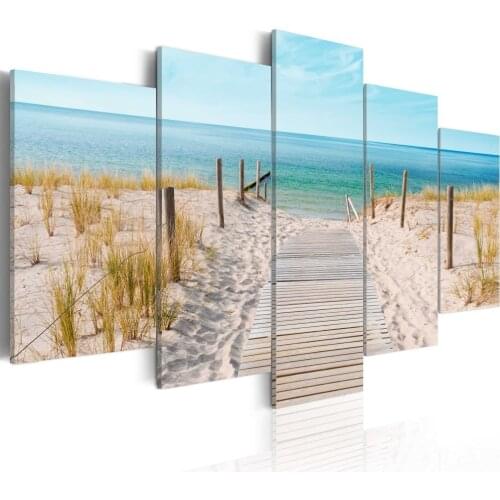 Full square drill Diamond Embroidered Landscape Sea Beach 5D DIY Diamond Cross Embroidery Multi Screen Home Decoration 5pcs sets