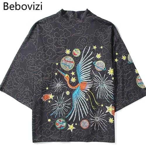 Bebovizi Japanese Style Xiangyun Cartoon Cardigan Beach Kimono Blouse Harajuku Women Man Yukata Streetwear Traditional Shirt