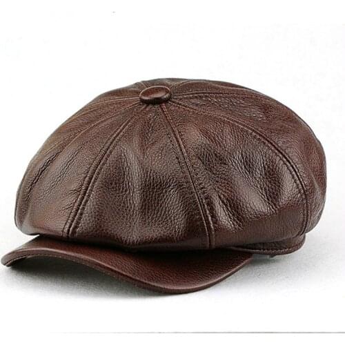 Genuine Leather Newsboy Cap Mans Hat Real Leather Vintage Short Brim Autumn Winter Classic Fashion Stylish Woman Hat
