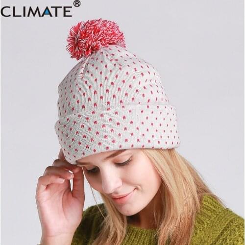 CLIMATE Women Autumn Winter Warm Beanie Hat Lady Nice Soft Pretty Warm Pom Poms Beanies Pompom Knitted Grey Hat for Women Girls