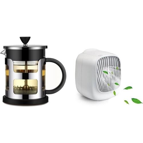 1L French Press Stainless Steel Coffee Pot Maker Glass Tea Pot With Portable Mini Air Conditioning Fan