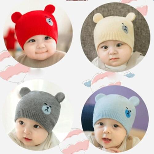 Korean Autumn Winter Wool Baby Hat Knitted Bear Ears Cap Cute Lovely Generous Hats Cartoon Children Toddler Infant Kids Beanie