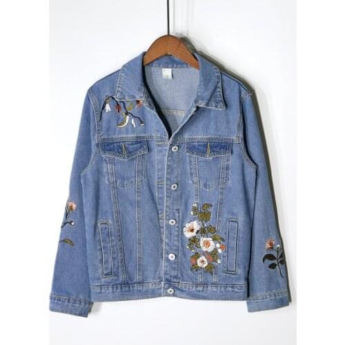 Heavy embroidery embroidered denim jacket female spring and autumn new loose wild blue embroidered denim jacket