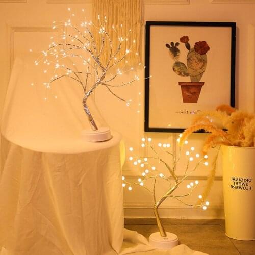 LED Color Lamp Pearl Tree Lamp Ornament Copper Wire Luminous Tree Touch Switch Creative Bar Bedroom Decoration Small Night Lamp