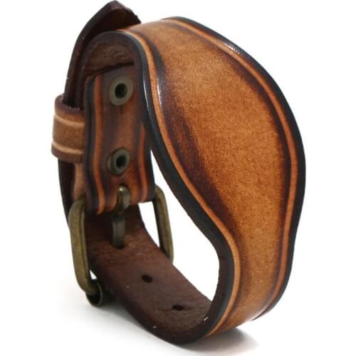 Fashion Vintage Retro Brown Cowhide Leather Bracelet Belt Adjustable Women Men Simple Wristbands Cuff Wrap Bangle Casual Jewelry