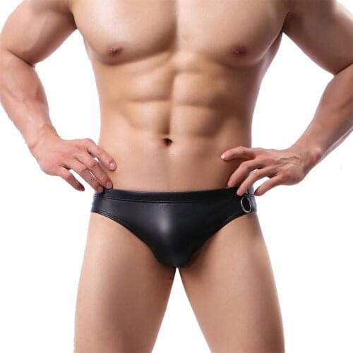 Men Underwear Faux Leather Briefs Shiny Low Rise Sexy Pouch Bulge Male Panties Slips Mens Underpants Bikini Brief