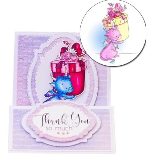 Sending Hugs Stamp Seal for Diy Scrapbooking Cute Dragonfly Holding a Gift Photo Album Decoration Stamp