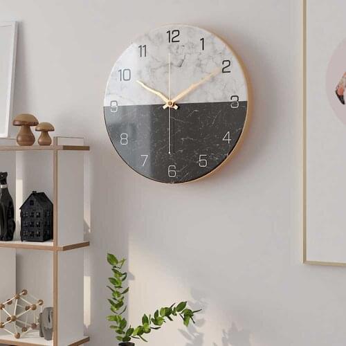 Multi-Color Optional European Imitation Marble Wall Clock Simple Modern Design Quartz Living Room Home Decoration Kitchen Mute