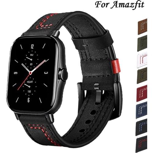 20mm/22mm band For Amazfit GTS/2/2e/GTS2 Mini/GTR 42mm/47mm/GTR2/2e/stratos 3 Watch belt leather Bracelet Amazfit bip/pace strap