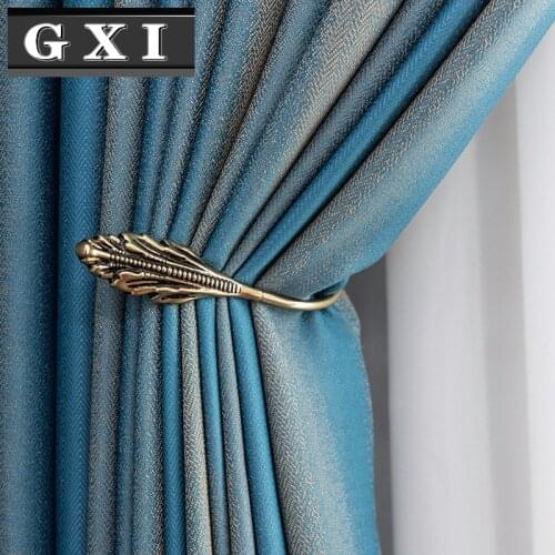 GXI Luxury Room Darkening Blue Gradient Color Ombre Blackout Curtains Thickening Polyester Thermal Insulated Window Drapes