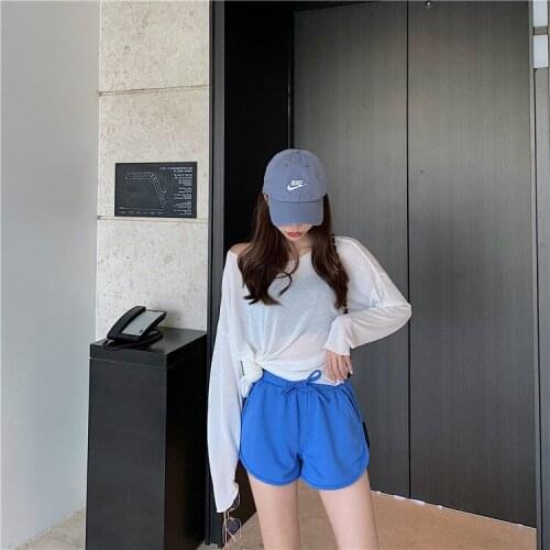 Women Loose Trendy Straight Shorts Summer Adult Solid Color High-Waist Sports A-Line Pants Shorts With Drawstring and Pockets