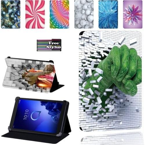 For Alcatel 1T 7 10 / 3T 8 10 / A3 10 PU Leather Tablet Foldable Protective Case Print Pattern Shell + Pen