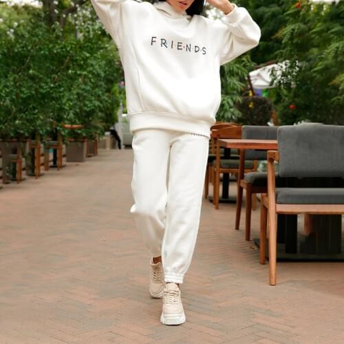 Fleece Womens Tracksuit Letter Printed Hooded Hoodies Suit Two Piece Sets Female Long Sleeve Sport Pants Ladies Set Oversized