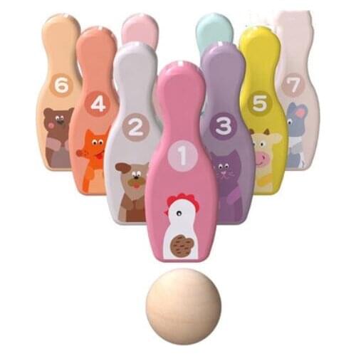 Suzakoo one set wooden bowling pin balls figure cartoon pattern indoor game for children playing
