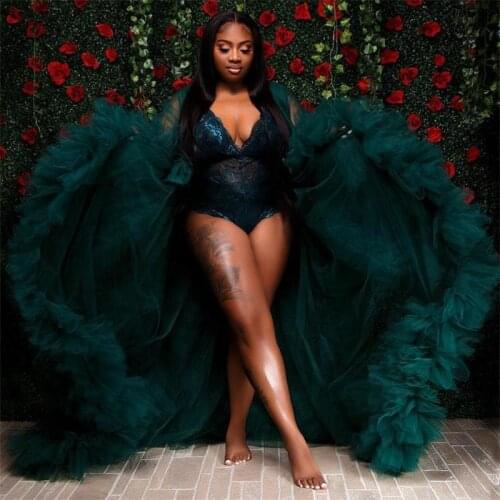 Dark Green Prom Dresses Long Sleeves See Through Women Dress Plus Size Lingerie Bathrobe Nightwear Maternity Gowns