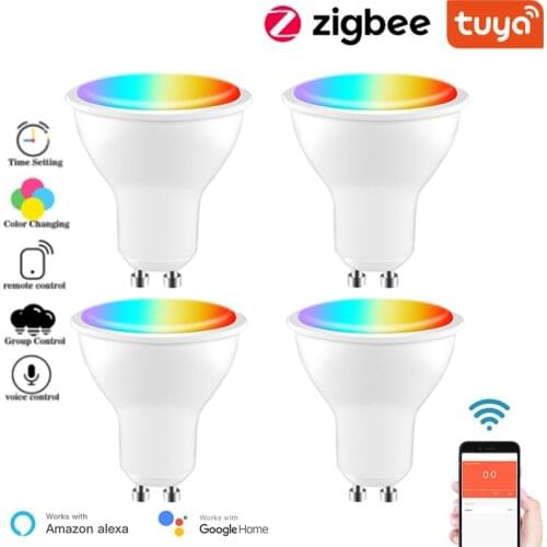 Zigbee Smart LED Light Bulb 4W Gu10 RGBCW Spotlight Lamp AC 240V Voice Control Tuya/Smartlife App Via Alexa Google Home With Hub