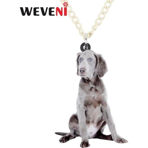 WEVENI Acrylic German Weimaraner Dog Necklace Pendant Chain Choker Animal Jewelry For Women Girls Gifts Accessories Wholesale