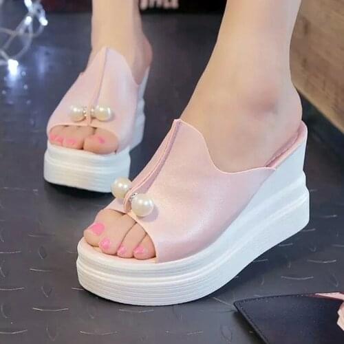 2021 Summer Platform Heels Modern Slippers for Women Fashion Wedges Non-Slip Sandals Ladies Sweet High Heels Beach Slides Shoes