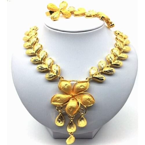 2019 Dubai High Quality 24 Gold Necklace Earrings Jewelry Sets Floral Styling Fashion Women Party Bridal Wedding Jewelry