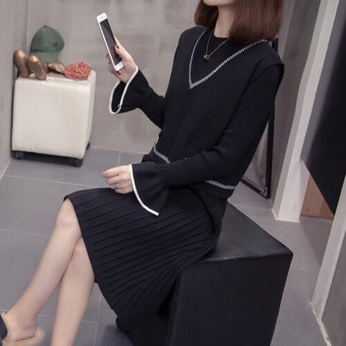 2 Piecs Sweater Knit Dress Set Plus Size Women 2021 Fashion Korean Vest And Jumper Shirt Dress Suits Spring Autumn Outfit M88