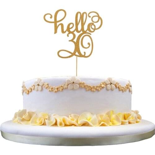 1 Pcs Gold Glitter Hello 30 ,21,40,50,60 Cake Topper Birthday Cupcake Toppers Wedding Party Cake Decoration Supplies