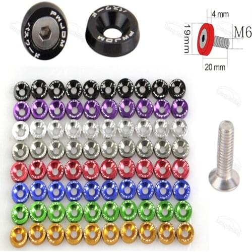 10pcs Car Modified Hex Fasteners Fender Washer Bumper Engine Concave Screws Aluminum JDM Fender Washers and M6 Bolt for Honda