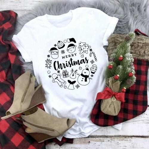 100% Cotton Merry Christmas T-shirt Cute Women Graphic Holiday Gift Tshirt Funny Winter Short Sleeve Xmas Vacation Top Tee