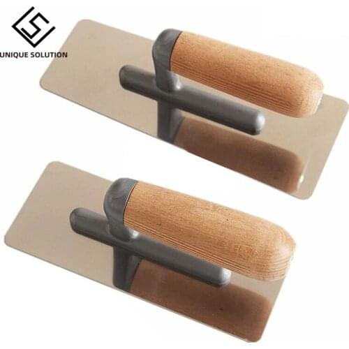 2PC Stainless Steel Wooden Handle Mortar Board Home Craftsman Trowel Construction Holder Plastering Tool
