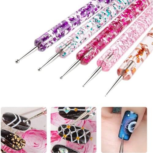 5Pcs/set Uv Gel Nail Dotting Pen Nail Painting Drawing Tools Rhinestone Crystal 2 Way Picking Acrylic Handle Manicure Tools Kit