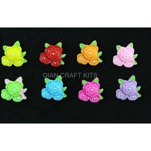 200pcs big Resin mixed colors bouquet roses with leaves Cabochons Cell phone decor, hair pin, rings DIY 25mm bouquet