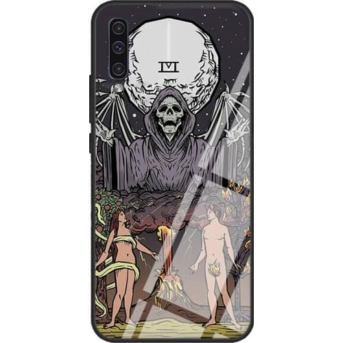 Lovers Tarot Card Grim Reaper Witch Tempered Glass Phone Case For Samsung A12 A32 A52 A72 A51 A71 A31 A40 A50 A70 A20e A21S