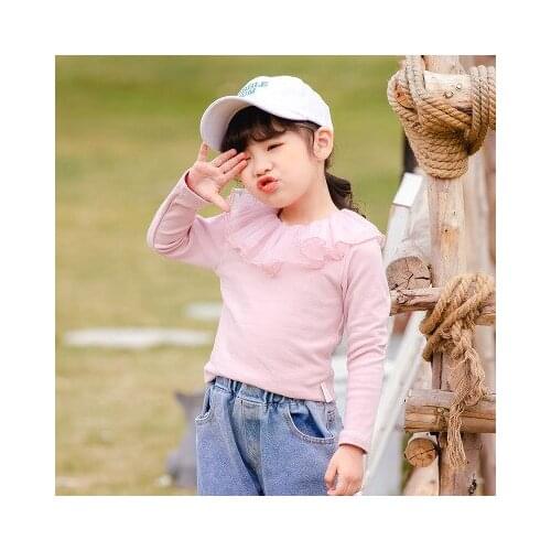 Childrens Girls T Shirt 2020 Spring New Baby Cotton Mesh Patchwork Cute T Shirt Kids Long Sleeve Casual Tees Baby Solid T Shirt