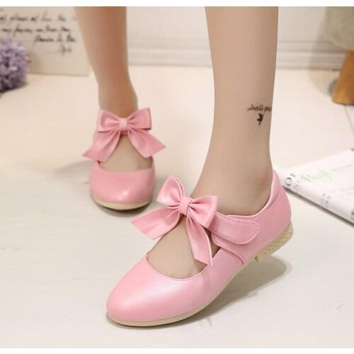 Kids Sandals for Girls Princess Party Dance Shoes Fashion Solid Color Children Bow Leather Shoes Toddler Casual Kids Flats 26-36
