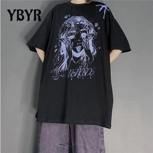 YBYR Women Casual Oversized T Shirt Anime Cartoon Female White Tops Tee Short Sleeve Fashion Funny T-Shirt Girl Hip Hop Clothes