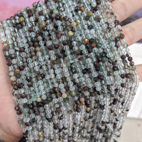 Natural Healing Crystal Stone Beads 3.5mm Faceted Cutting Loose Green Chlorite Phantom Quartz Beads for Jewelry Making