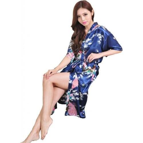 New Arrival Womens Silk Bathrobe Chinese Night Gown Sleepwear Yukata Gown Flower Size S M L XL XXL XXXL Z001