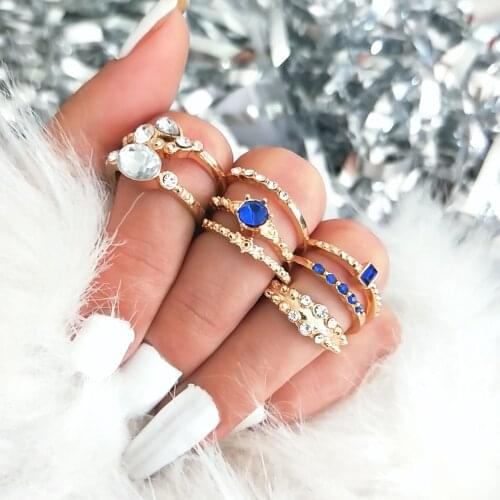 8Pcs/Set Boho Beach Vintage Ring For Women Crystal flowers Geometric Female Finger Rings Set Jewelry