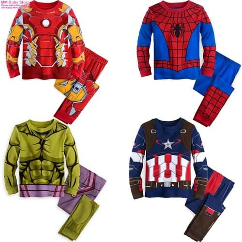 Children Clothing Set Boy Marvel Pyjama Captain America Kids Cartoon Pijama Girl Sleepwear Long sleeved Iron Man Pajama Set