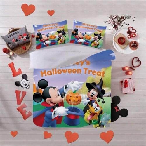 Disney Cute Mickey Minnie Halloween Candy Patterned Bedding Sets Duvet Covers Pillowcase Adult Children Bedroom Holiday Decor