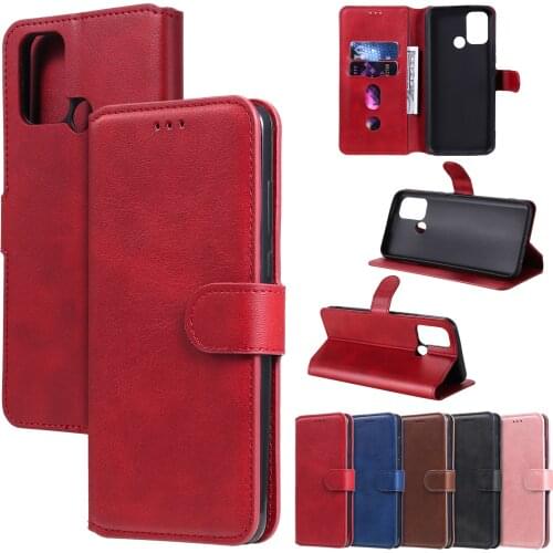 Wallet Flip Leather Phone Case for OPPO Realme 7 Pro 6i 7i C15 C12 C3 A52 A93 A73 A73 2020 Classic Solid Color Protection Cover